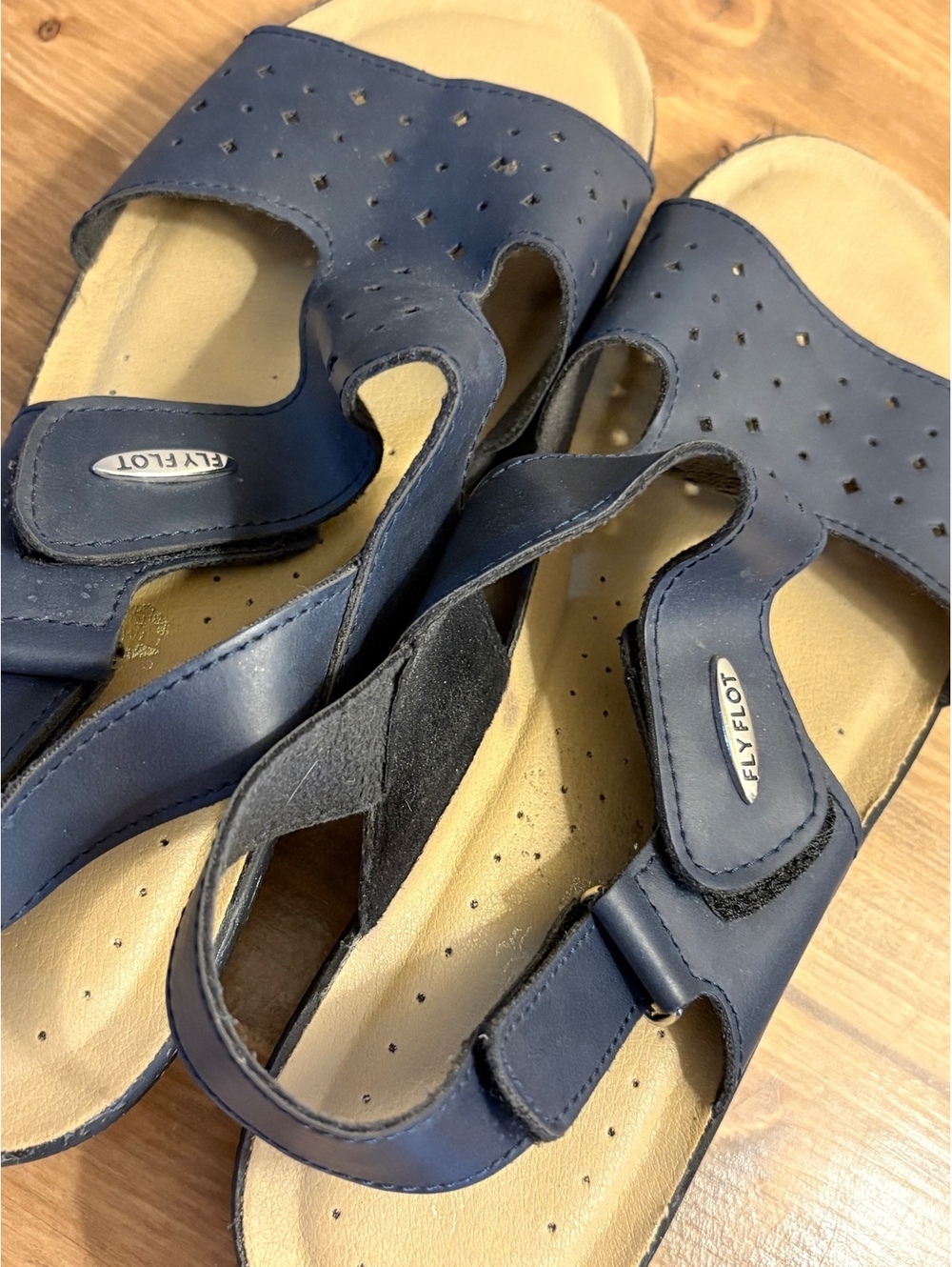 Fly Flot Women's Blue Leather Comfort Sandals Size 40
